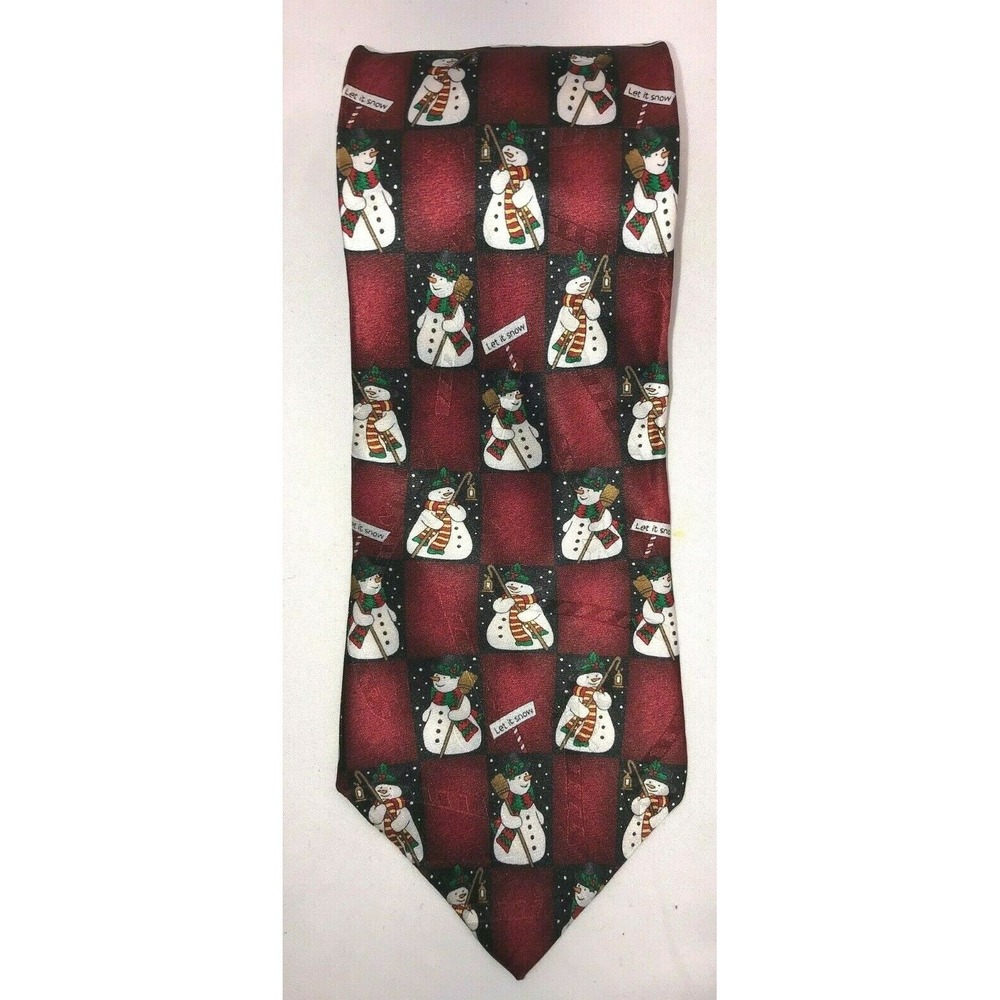 NOS Yule Tie Greetings‎ Hallmark Christmas Snowman Candy Cane Silk Tie 58" long